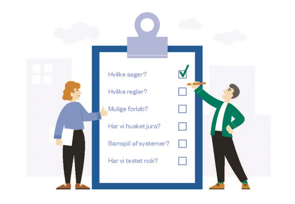 Sp&oslash;rgsm&aring;l ved implementering af it-systemer: hvilke sager, hvilke regler, mulige forl&oslash;b, har vi husket jura, samspil af systemer, har vi testet nok?